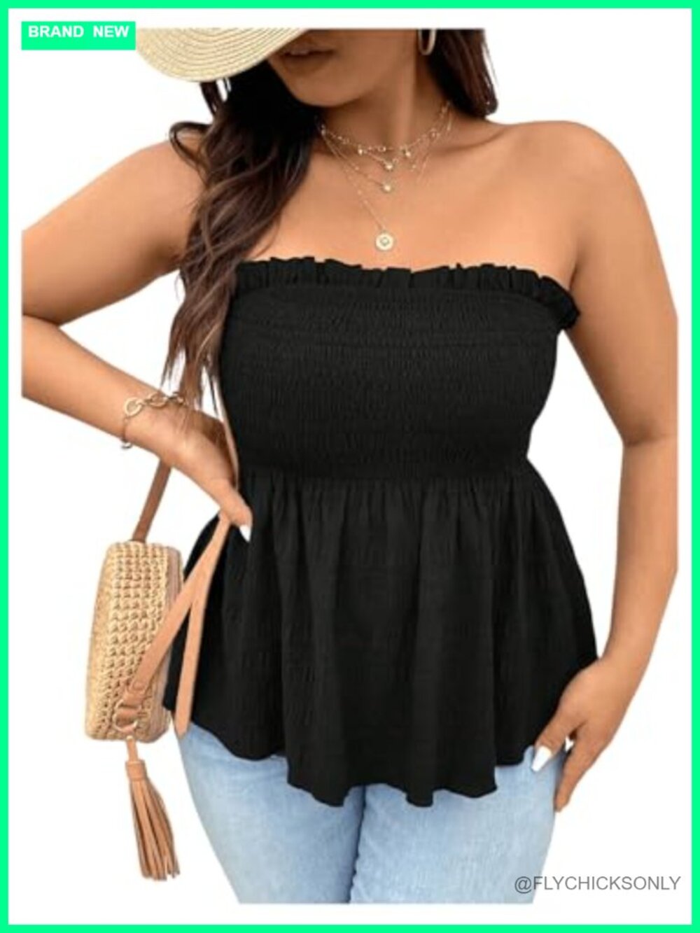 Plus Size Sleeveless Strapless Ruffle Hem Vacation Tube Top Flowy Summer